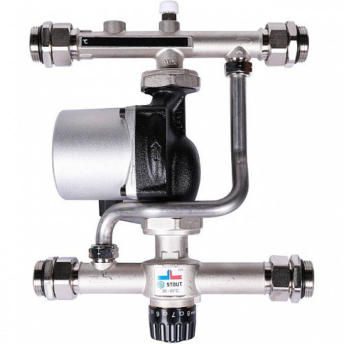 НСУ Насосно-смесительный узел теплого пола STOUT с насосом 1&amp;quot;, UPSO, клапан 30-60°C, 130мм