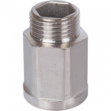 Удлинитель шестигранный резьбовой латунный STOUT никель 1/2&quot;x1/2&quot; ВН