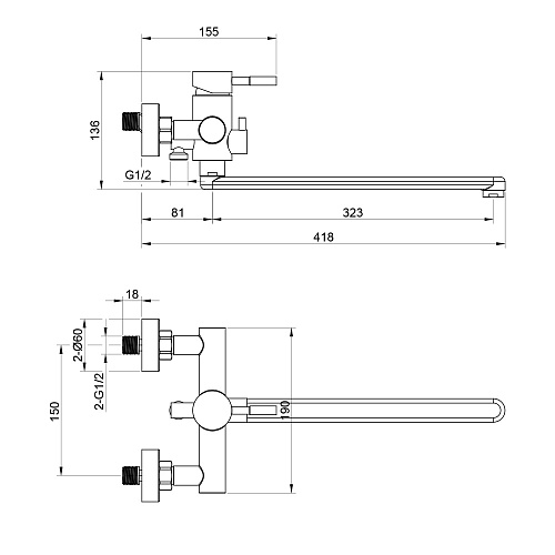 Смеситель для ванны с длинным изливом OLIVE'S BALEAR 13221BL нержавеющая сталь, нержавеющая сталь, у