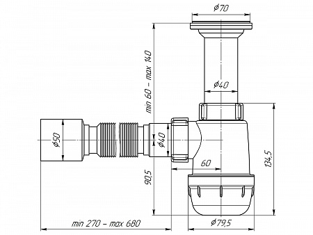 АНИПЛАСТ Сифон Грот 11/2&quot;х40 с гибкой трубой 40х50