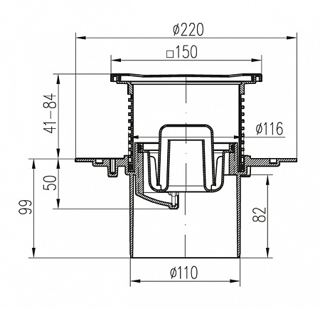 Трап для пола с нижним сливом универсальный MCH DN110 c фланцем (386F)