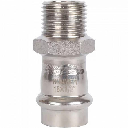 Переходник ВПр-НР, 18х1/2, из нержавеющей стали прессовой ROMMER