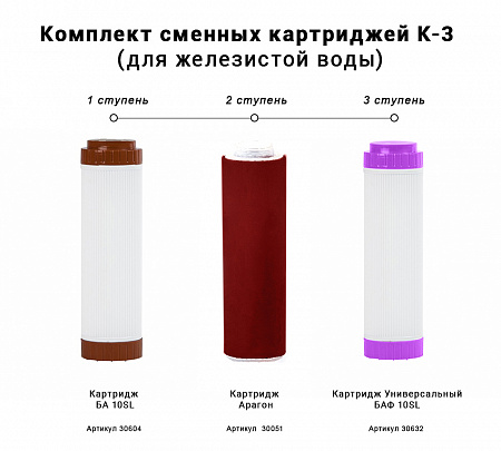 Комплект сменных картриджей ГЕЙЗЕР К-3 БА+АРАГОН+БАФ+муфта Б