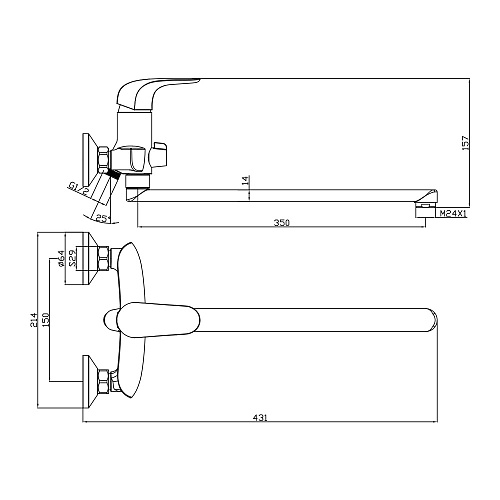 Смеситель для ванны с длинным изливом OLIVE'S CASTILLA 07221CS хром, латунь, уп. (8 шт)