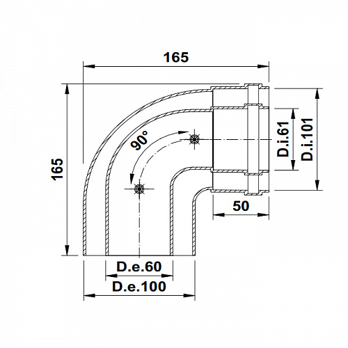 Угол коаксиальный TERMICA COU690 90˚ Ø60/100 п/м