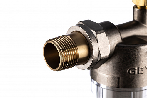 Фильтр промывной с манометром ГЕЙЗЕР БАСТИОН 112 Ø60 никель 3/4&amp;quot; АМ-АМ, 90 мкм, пластиковая колба