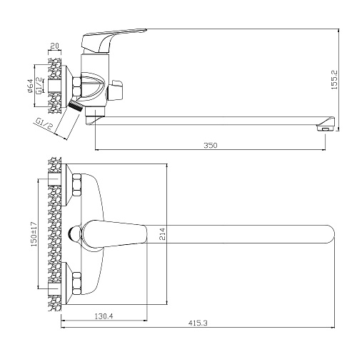 Смеситель для ванны с длинным изливом OLIVE'S EVORA 33221EV хром, латунь, уп. (8 шт)
