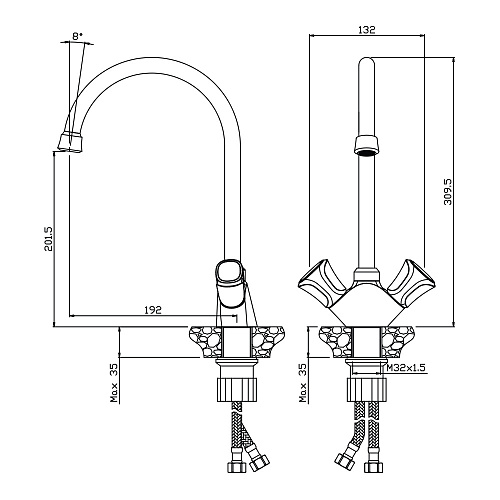 Смеситель для кухни OLIVE'S VASCO 27430VS хром, латунь, уп. (10 шт)
