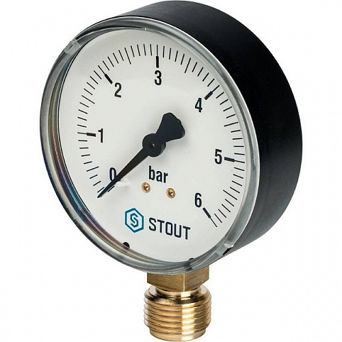 Манометр радиальный STOUT Ø80-1/4&amp;quot;, 6 бар, вертикальное подключение