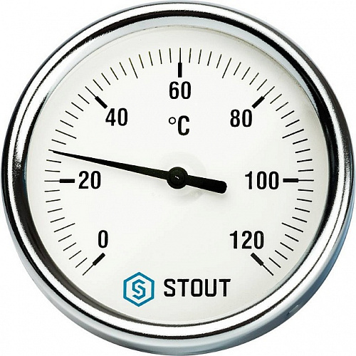 Термометр биметаллический погружной STOUT Ø80-1/2&amp;quot;, гильза 50 мм, +120°C