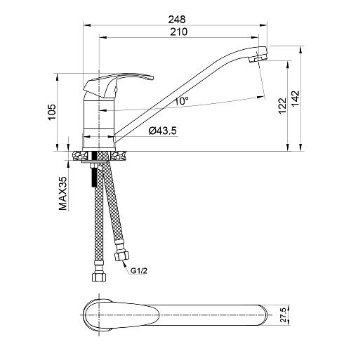 Смеситель для кухни OLIVE'S AVILA 02400-1AV хром, латунь, упак (10 шт)