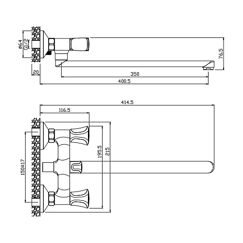 Смеситель для ванны с длинным изливом OLIVE'S VASCO 27231VS хром, латунь, уп. (8 шт)