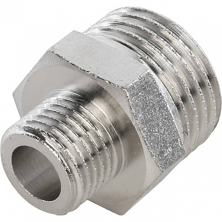 Ниппель переходной резьбовой латунный STOUT никель 1/2&quot;x1/4&quot; Н