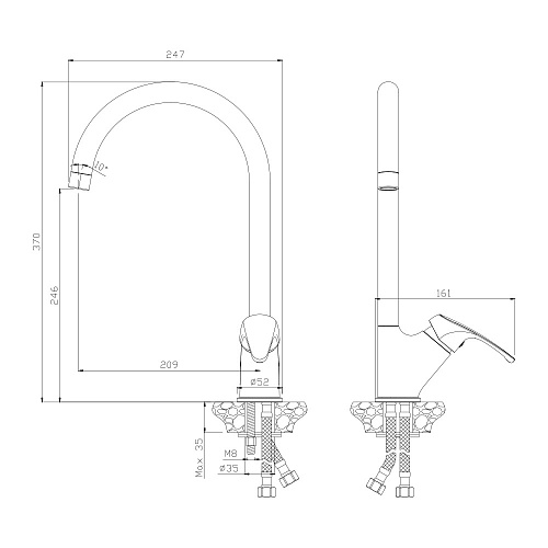 Смеситель для кухни OLIVE'S AVILA 02431AV хром, латунь, упак (10 шт)