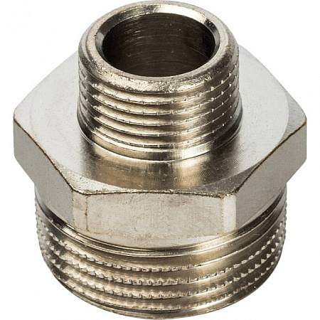 Ниппель переходной резьбовой латунный STOUT никель 3/4&quot;x3/8&quot; Н