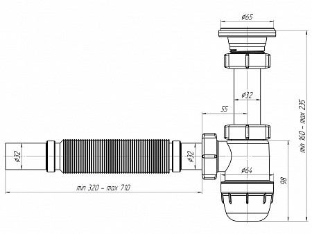АНИПЛАСТ Сифон 11/4&quot;х32 &quot;Юнг&quot; с гибкой трубой 32*32