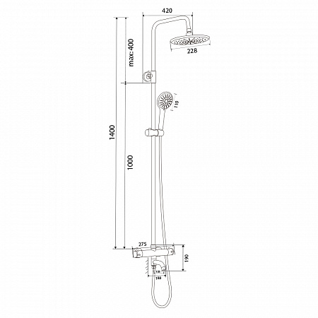 Смеситель для ванны с верхним душем OLIVE'S TERMO 34511TM хром, латунь, уп. (5 шт.)