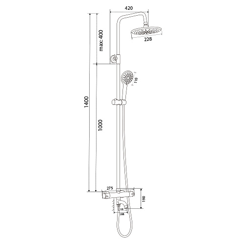 Смеситель для ванны с верхним душем OLIVE'S TERMO 34511TMB черный, латунь, уп. (5 шт.)