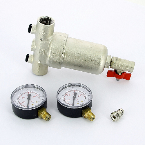 Фильтр промывной два манометра ITAP 189 никель 3/4&amp;quot; ВР-ВР, 300 мкм, латунная колба (27642G)