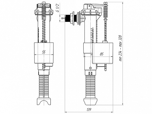 Заливная арматура для бачка c боковой подводкой АНИПЛАСТ WC5010 пластик 1/2&amp;quot;