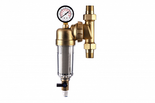 Фильтр промывной поворотный ГЕЙЗЕР БАСТИОН Ø60 без покрытия 3/4&amp;quot; АМ-АМ, 90 мкм, пластиковая колба