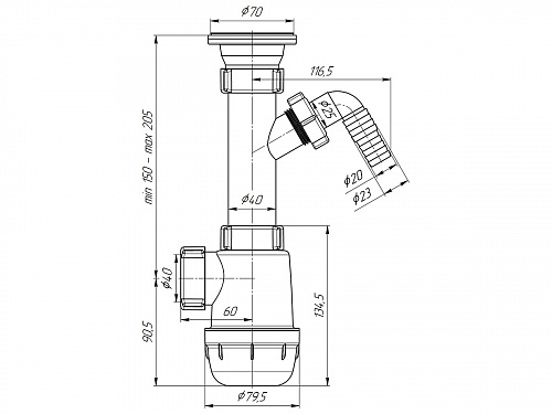 Сифон для кухонной мойки пластиковый АНИПЛАСТ A1000 11/2&amp;quot;х40 с 1 носиком