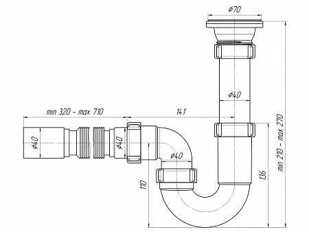 АНИПЛАСТ Сифон 11/2&quot;х40 прямоточный с гибкой трубой 40х40 D0105