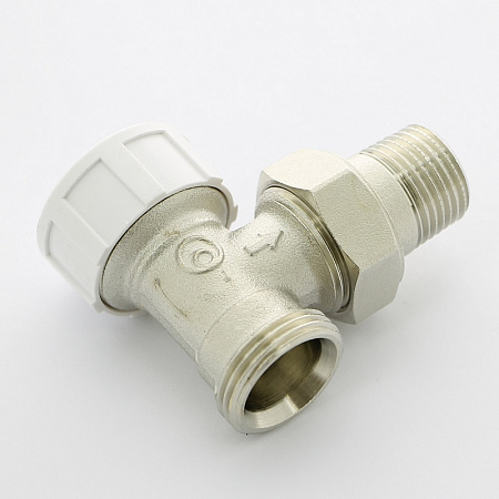 Вентиль термостатический угловой-осевой UNI-FITT 1/2&quot; х 3/4&quot;  НН ЕК с разъёмным соединением, никелир
