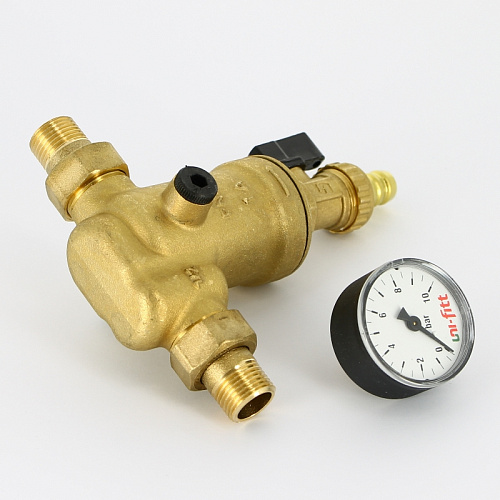 Фильтр промывной аксильный манометр UNI-FITT без покрытия 1/2&amp;quot; АМ-АМ,, 100 мкм, латунная колба