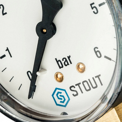 Манометр радиальный STOUT Ø63-1/2&amp;quot;, 6 бар, вертикальное подключение