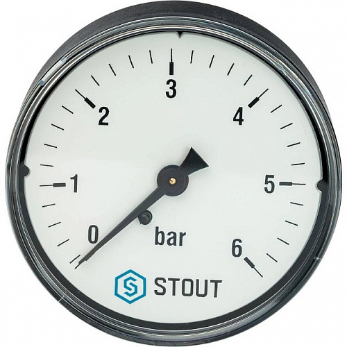 Манометр аксиальный STOUT Ø63-1/4&amp;quot;, 6 бар, горизонтальное подключение