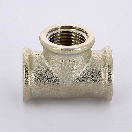 Тройник резьбовой латунный UNI-FITT никель 1/2&quot; В