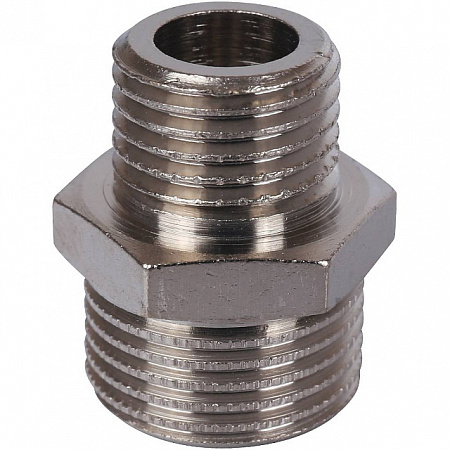 Ниппель переходной резьбовой латунный STOUT никель 3/8&quot;x1/4&quot; Н