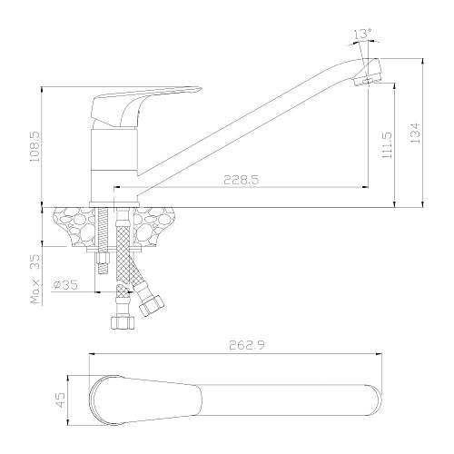 Смеситель для кухни OLIVE'S EVORA 33400EV хром, латунь, уп. (10 шт)